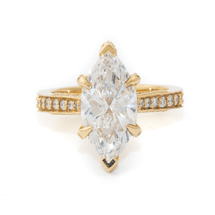 18k Gold x 3.07ct Marquise & Pavé Lab Diamond 'Gilded Legacy' Engagement Ring - Kingdom Jewelry