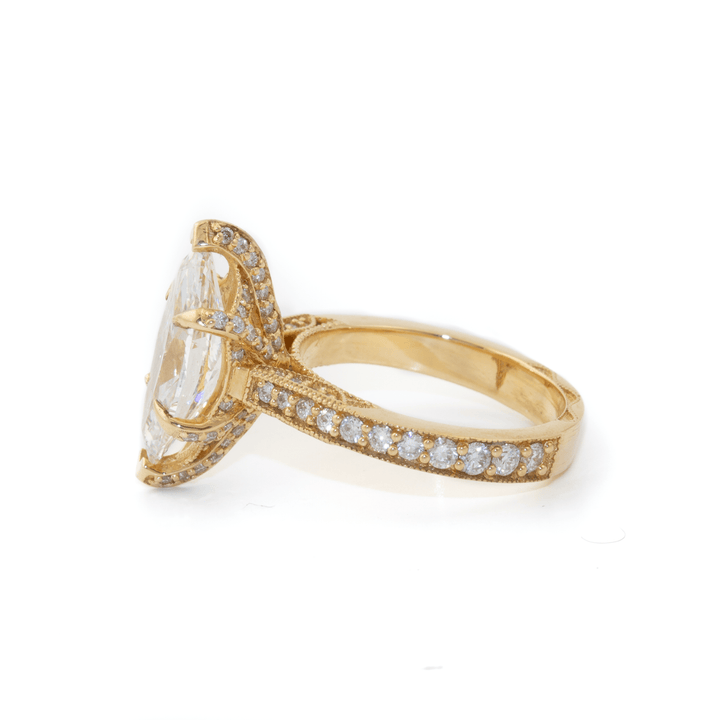 18k Gold x 3.07ct Marquise & Pavé Lab Diamond 'Gilded Legacy' Engagement Ring - Kingdom Jewelry