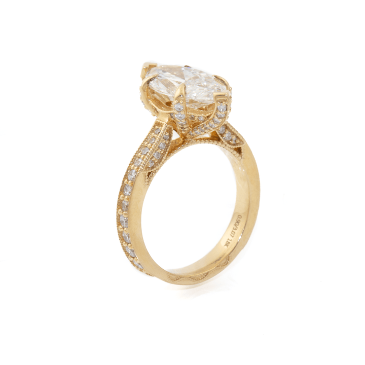 18k Gold x 3.07ct Marquise & Pavé Lab Diamond 'Gilded Legacy' Engagement Ring - Kingdom Jewelry
