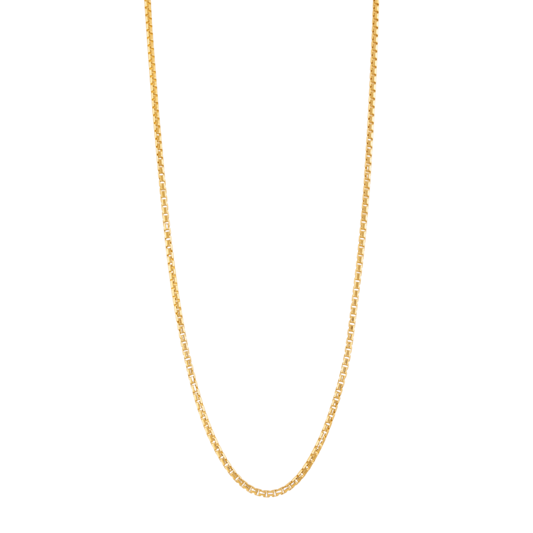 18k Gold x 3mm Rounded Box Link Chain Necklace - Kingdom Jewelry