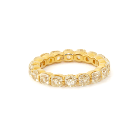 18k Gold x 4.67ct Natural Canary Cushion Diamond Eternity Band - Kingdom Jewelry