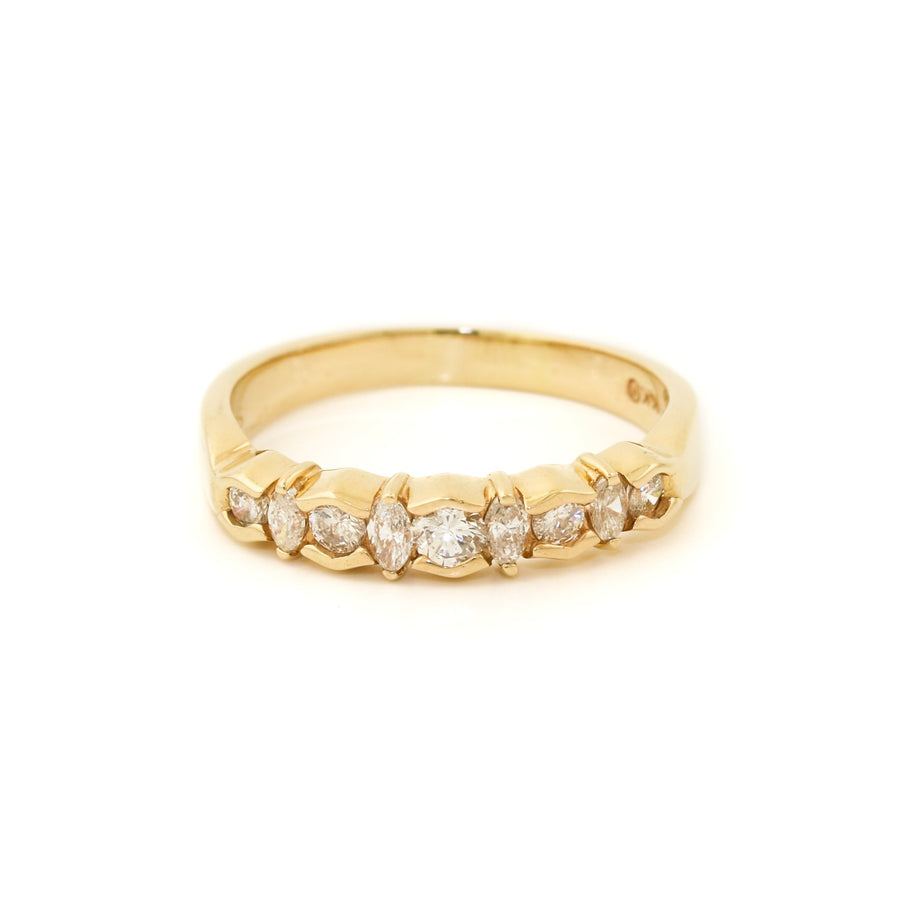 18k Gold x 4mm .30ct Marquise & Round Half - Eternity Band - Kingdom Jewelry