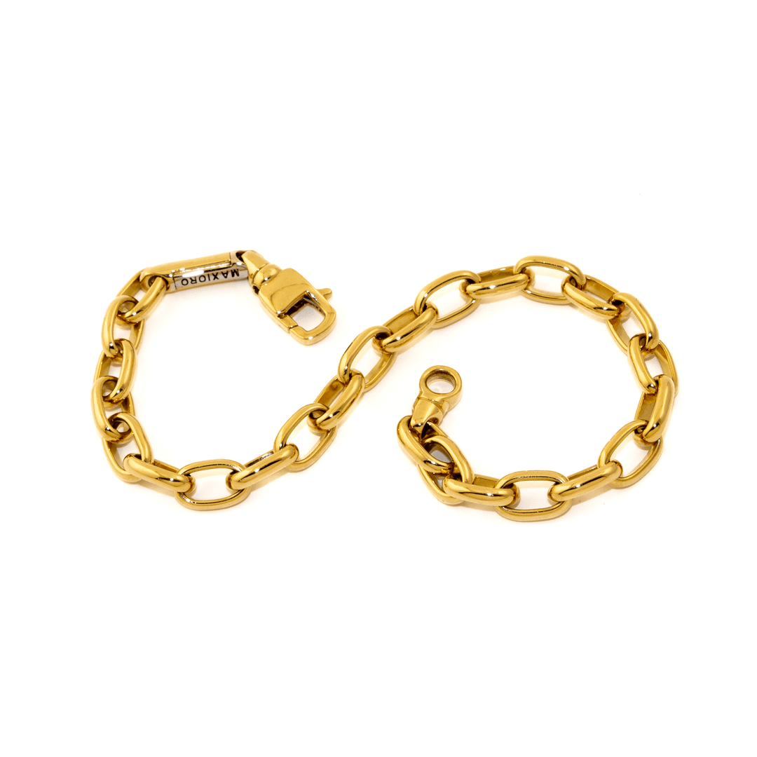 18k Gold x 5mm Oval Paper Clip Maxioro Chain Bracelet - Kingdom Jewelry