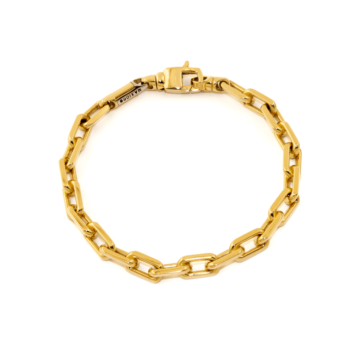 18k Gold x 6mm Beveled Paper Clip Maxioro Chain Bracelet - Kingdom Jewelry