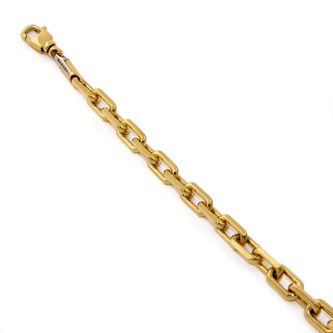 18k Gold x 6mm Beveled Paper Clip Maxioro Chain Bracelet - Kingdom Jewelry
