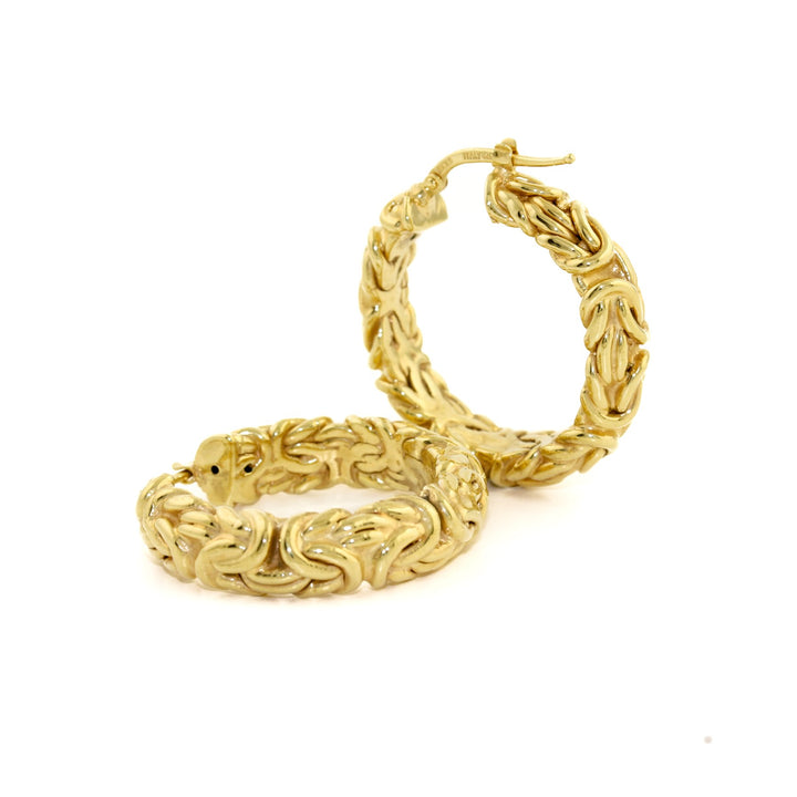 18k Gold x 7mm Byzantine Rope Hoops - Kingdom Jewelry