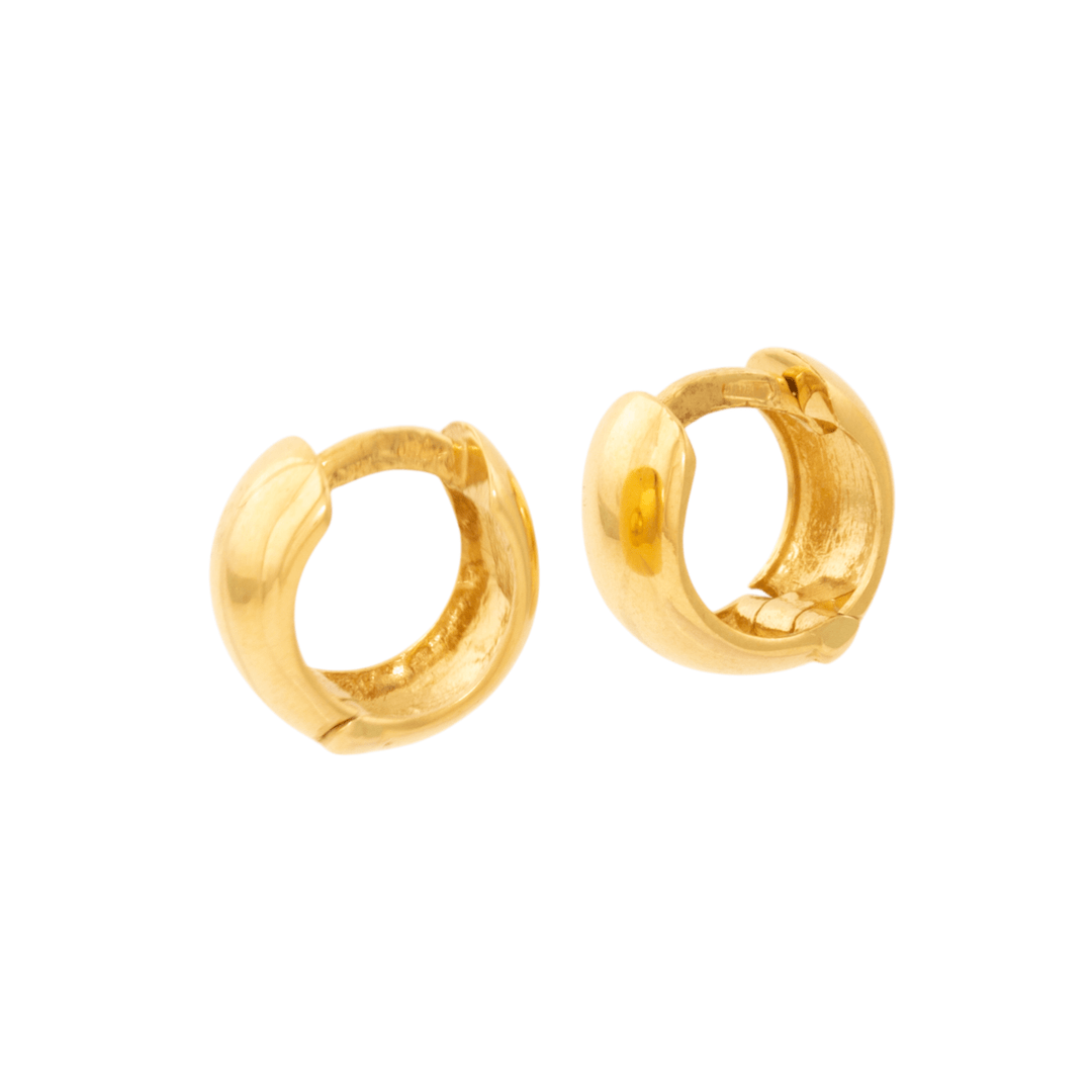 18k Gold x 9mm Round - Flat Hinged Huggie Earrings - Kingdom Jewelry