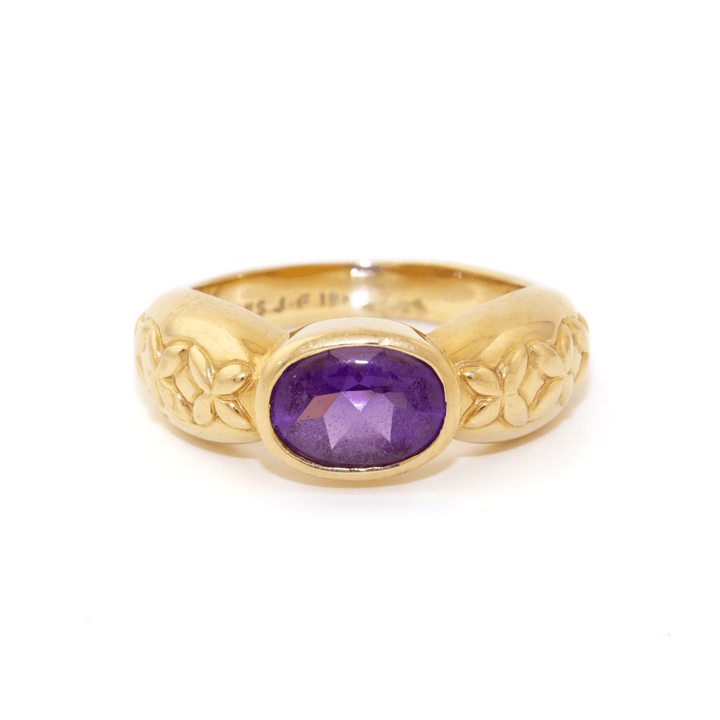 18k Gold x Butterfly Motif Sugarloaf Amethyst Cocktail Ring - Kingdom Jewelry