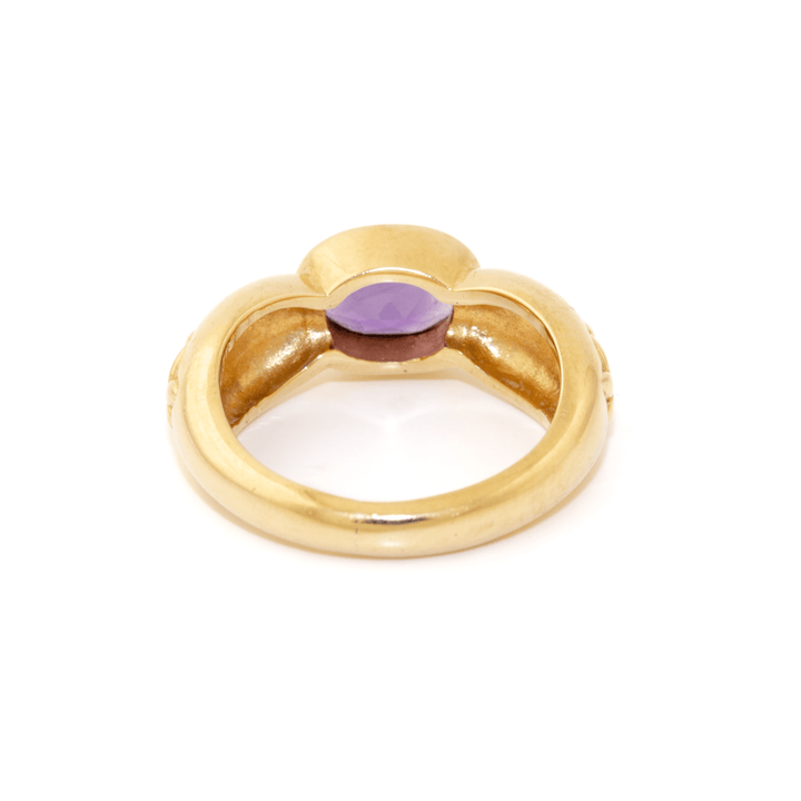 18k Gold x Butterfly Motif Sugarloaf Amethyst Cocktail Ring - Kingdom Jewelry