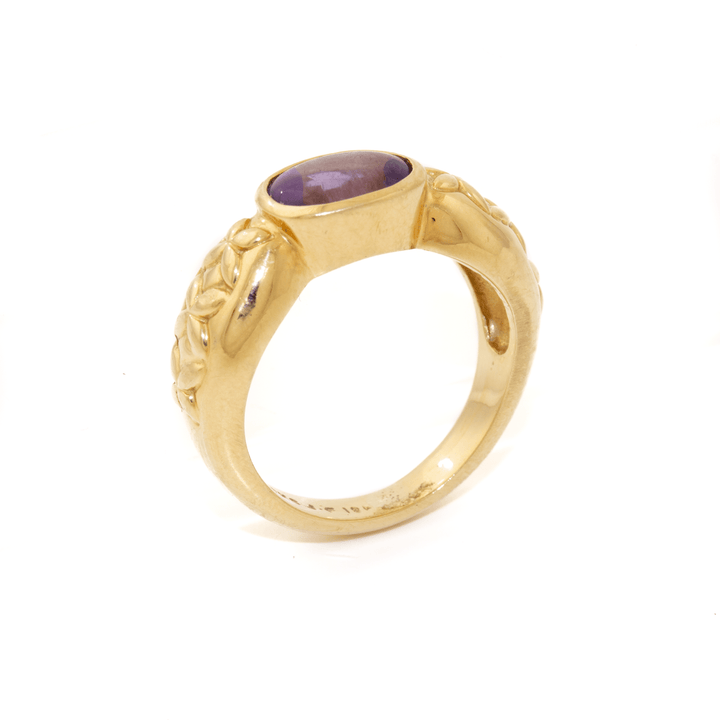 18k Gold x Butterfly Motif Sugarloaf Amethyst Cocktail Ring - Kingdom Jewelry