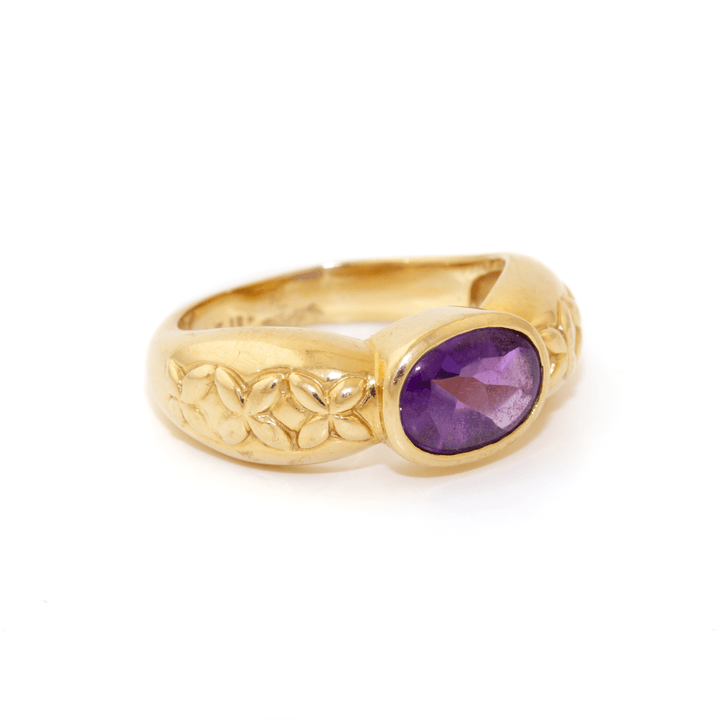18k Gold x Butterfly Motif Sugarloaf Amethyst Cocktail Ring - Kingdom Jewelry