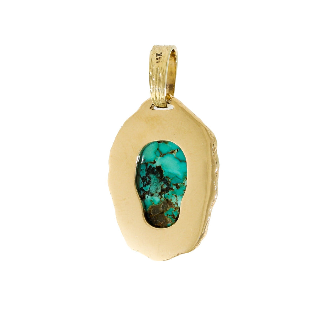 18k Gold x Carved "Lee Downey" Turquoise Skull Pendant - Kingdom Jewelry