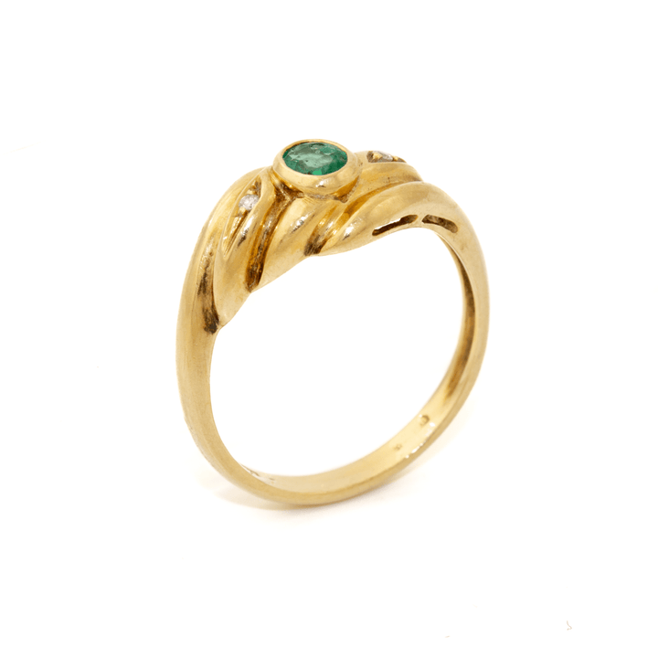 18k Gold x Classic 1970's Emerald & Diamond Croissant Ring - Kingdom Jewelry