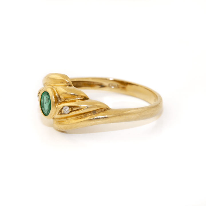 18k Gold x Classic 1970's Emerald & Diamond Croissant Ring - Kingdom Jewelry