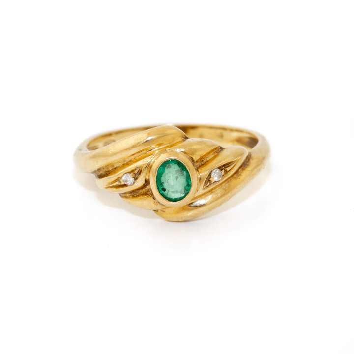 18k Gold x Classic 1970's Emerald & Diamond Croissant Ring - Kingdom Jewelry