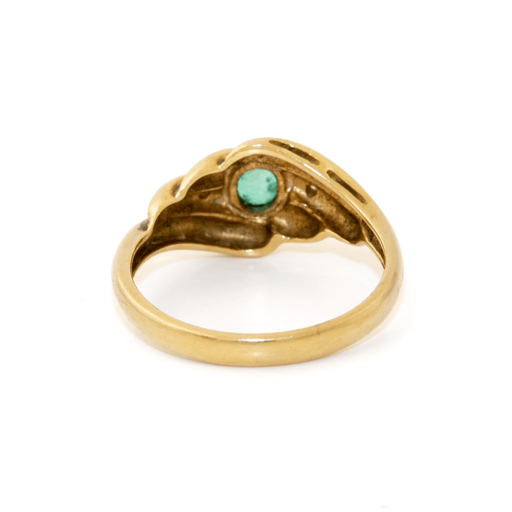 18k Gold x Classic 1970's Emerald & Diamond Croissant Ring - Kingdom Jewelry
