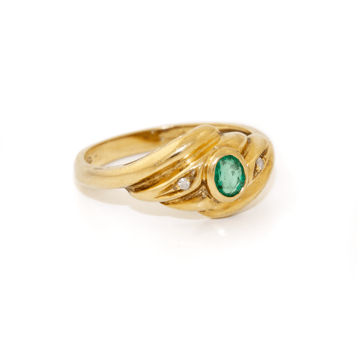18k Gold x Classic 1970's Emerald & Diamond Croissant Ring - Kingdom Jewelry