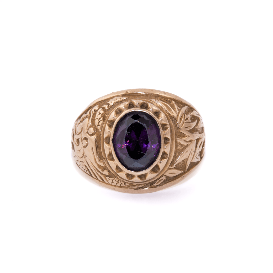 18k Gold x Classic 1970's Synthetic Amethyst Bishop Signet - Kingdom Jewelry