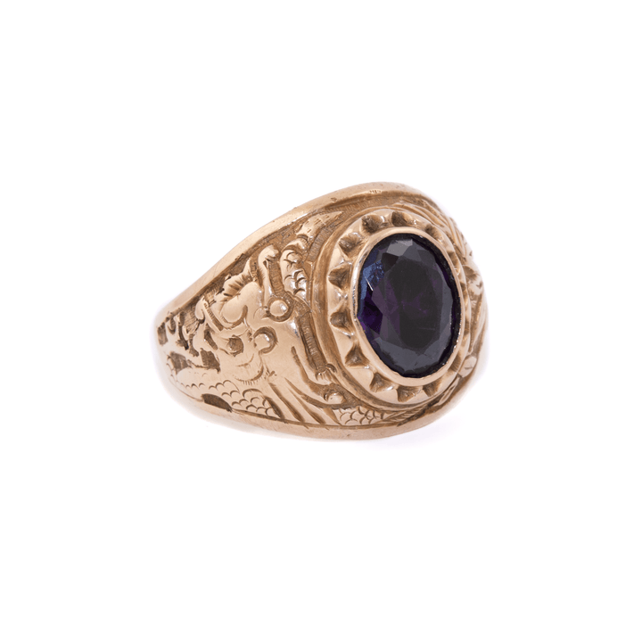 18k Gold x Classic 1970's Synthetic Amethyst Bishop Signet - Kingdom Jewelry