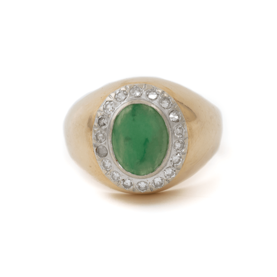 18k Gold x Classic Oval Jade & Diamond Halo Ring - Kingdom Jewelry