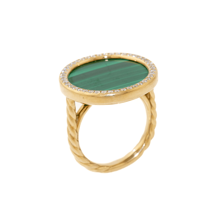 18k Gold x David Yurman "Elements®" Malachite & Pavé Diamond Halo Ring - Kingdom Jewelry