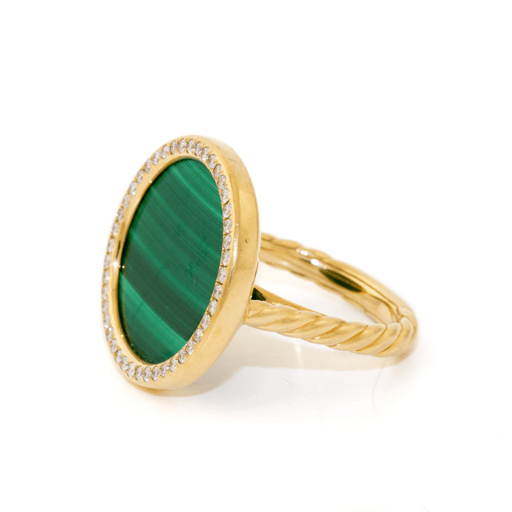 18k Gold x David Yurman "Elements®" Malachite & Pavé Diamond Halo Ring - Kingdom Jewelry