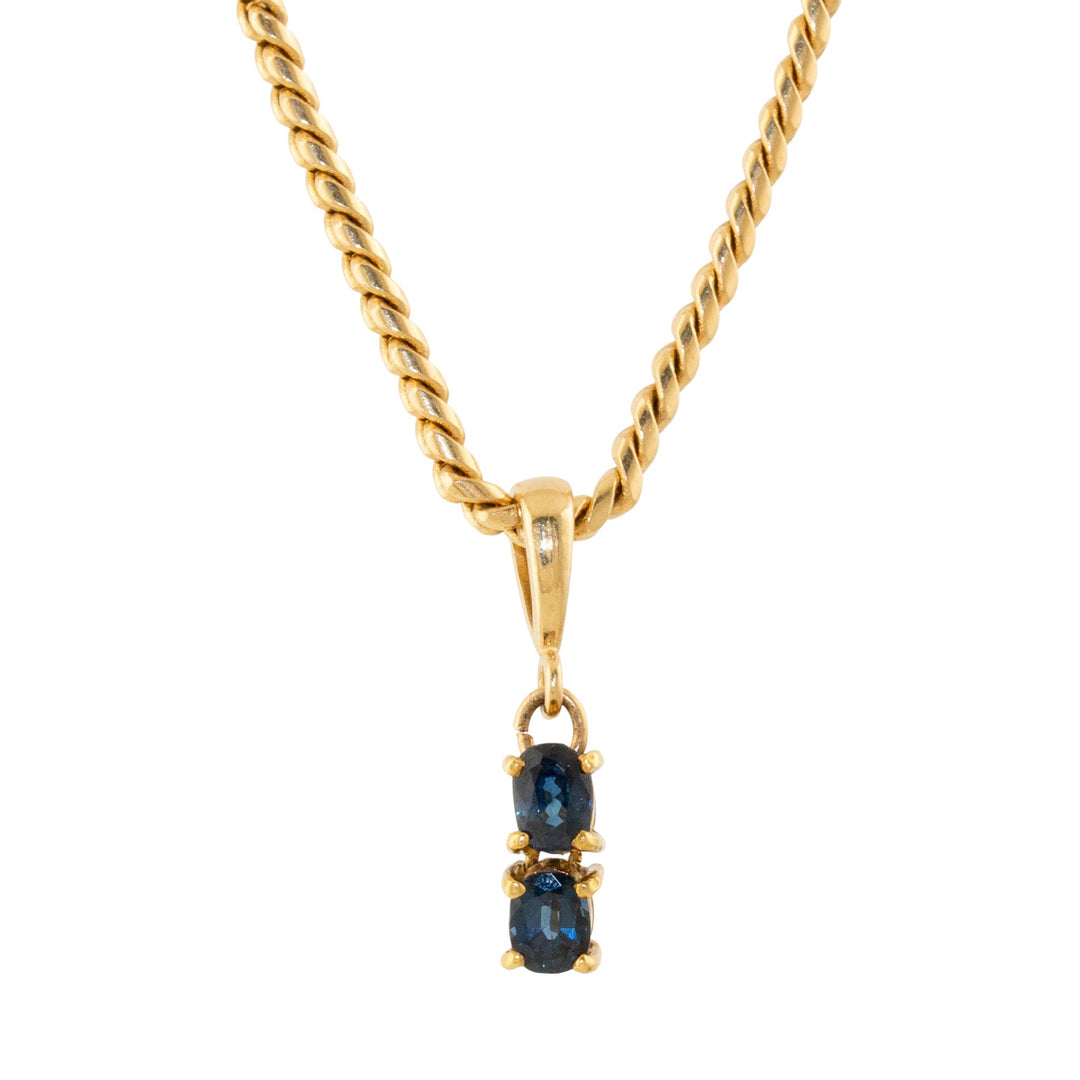 18k Gold x Double Cushion - Cut Midnight Blue Sapphire Pendant - Kingdom Jewelry