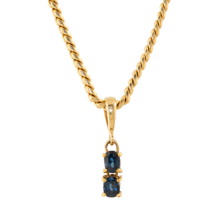 18k Gold x Double Cushion - Cut Midnight Blue Sapphire Pendant - Kingdom Jewelry