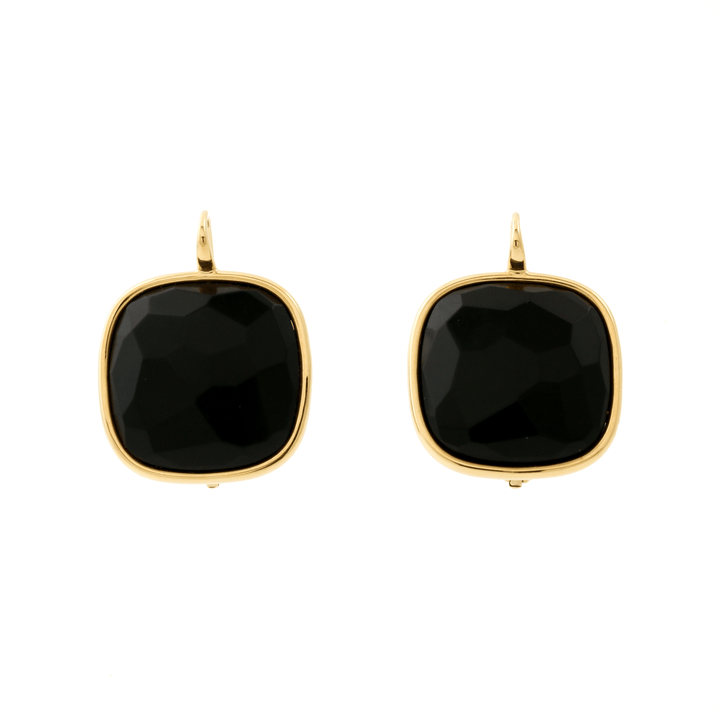 18k Gold x Faceted Jet "Pomellato" Victorian - Style Drop Earrings - Kingdom Jewelry