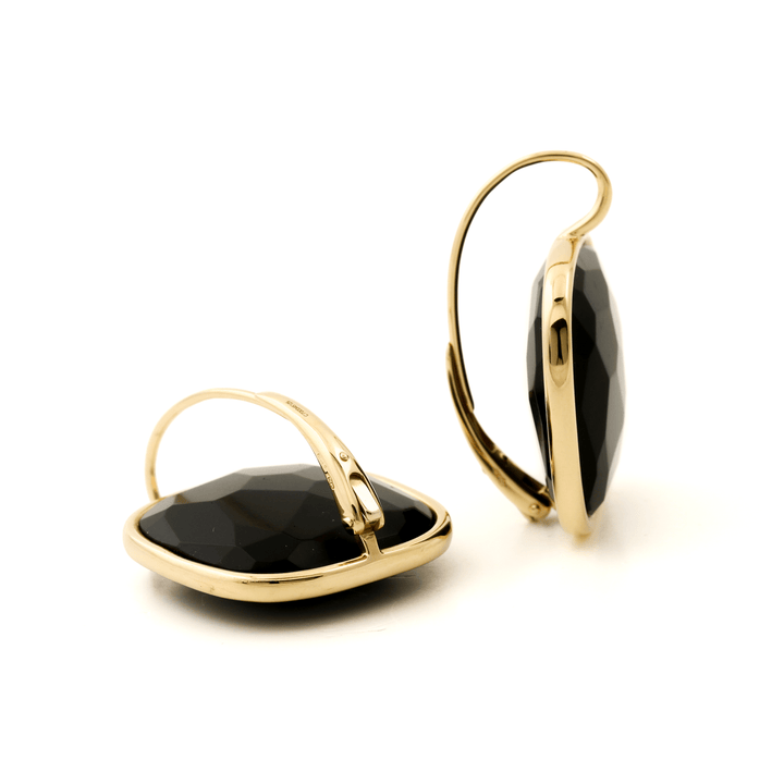 18k Gold x Faceted Jet "Pomellato" Victorian - Style Drop Earrings - Kingdom Jewelry