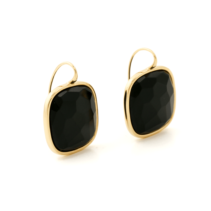 18k Gold x Faceted Jet "Pomellato" Victorian - Style Drop Earrings - Kingdom Jewelry