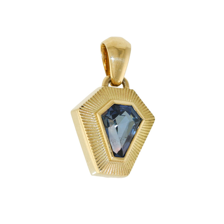 18K Gold x Indigo Sapphire Art - Deco Arrow Sunburst Pendant - Kingdom Jewelry