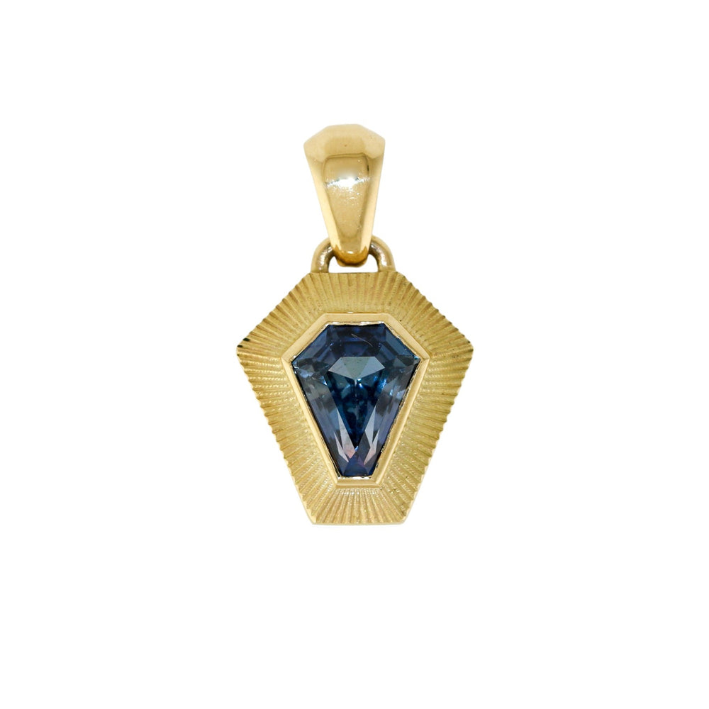 18K Gold x Indigo Sapphire Art - Deco Arrow Sunburst Pendant - Kingdom Jewelry