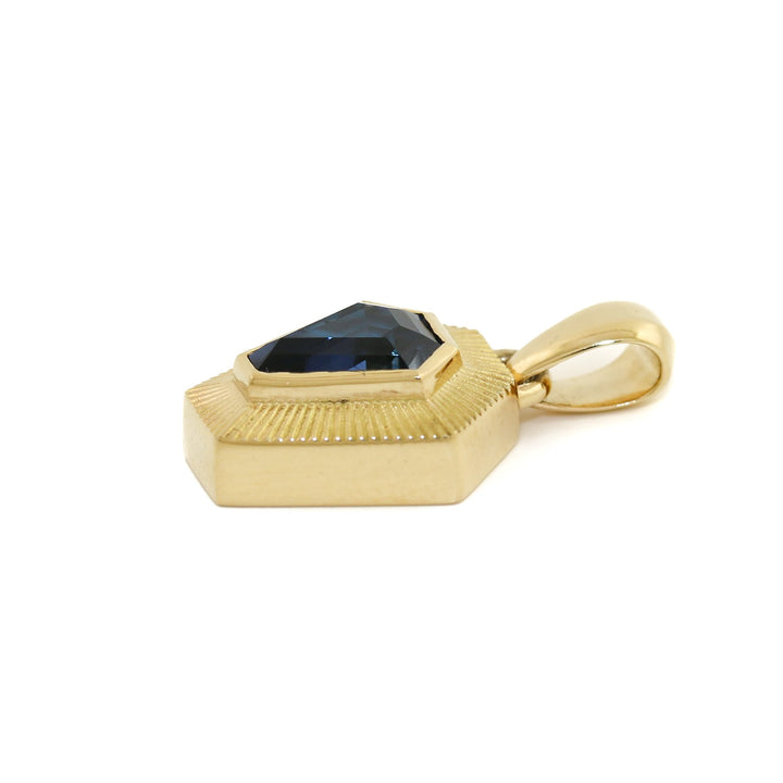 18K Gold x Indigo Sapphire Art - Deco Arrow Sunburst Pendant - Kingdom Jewelry