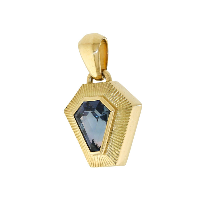 18K Gold x Indigo Sapphire Art - Deco Arrow Sunburst Pendant - Kingdom Jewelry
