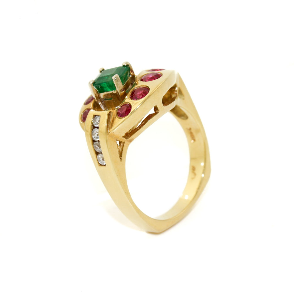 
                  
                    18k Gold x Modernist 1960's Ruby & Emerald Cocktail Ring - Kingdom Jewelry
                  
                