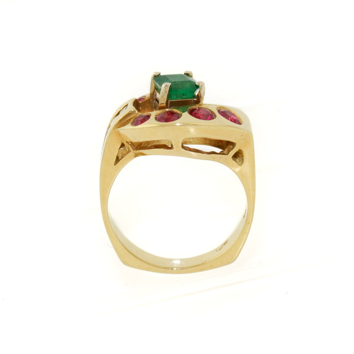 18k Gold x Modernist 1960's Ruby & Emerald Cocktail Ring - Kingdom Jewelry