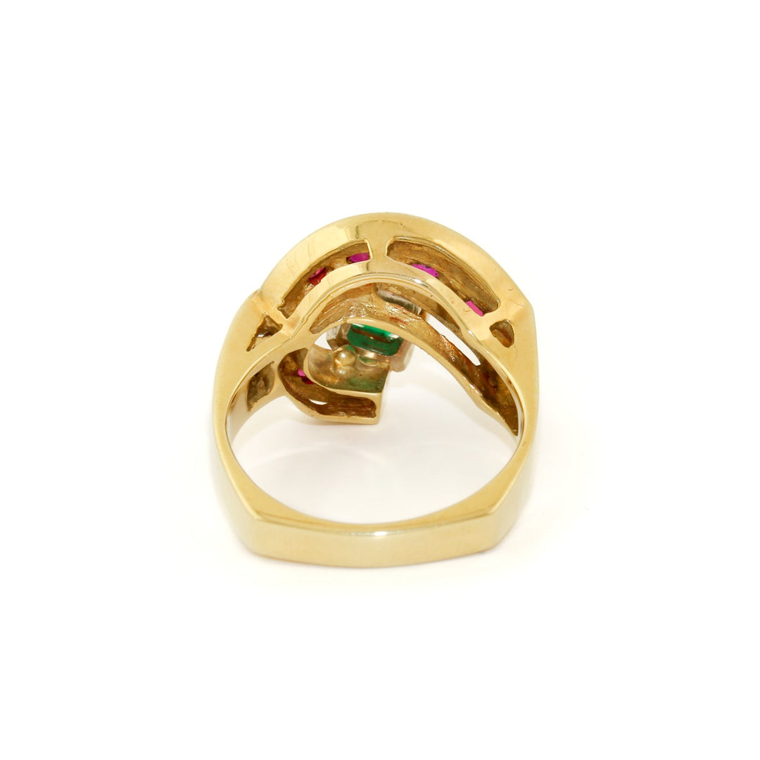 18k Gold x Modernist 1960's Ruby & Emerald Cocktail Ring - Kingdom Jewelry