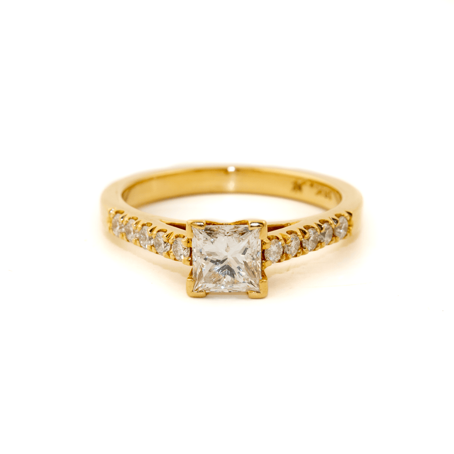 18k Gold x Natural 1ct Princess - Cut Diamond Pavé Shank Engagement Ring - Kingdom Jewelry