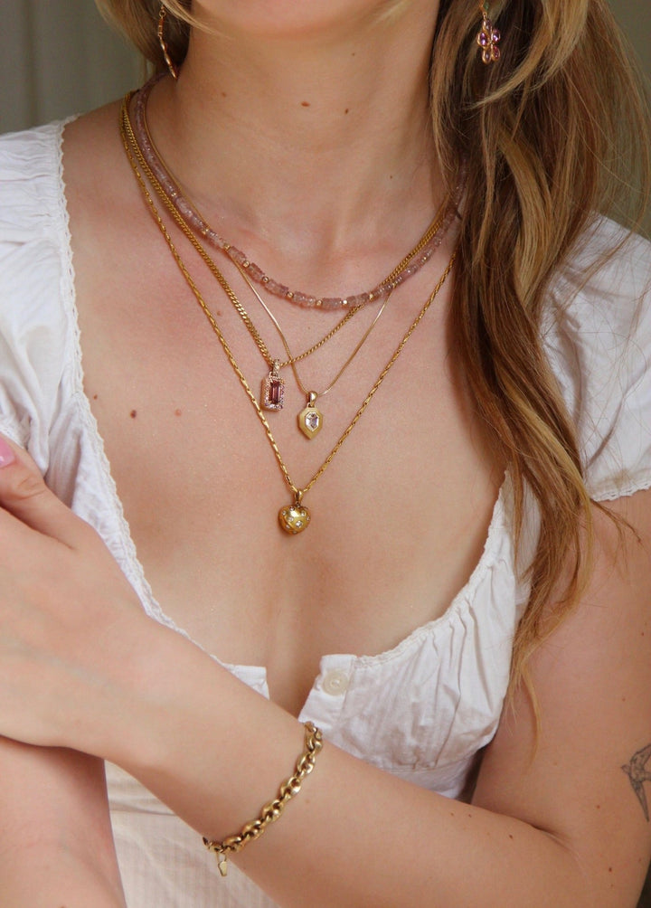 18K Gold x Peach Padparadscha Sunburst Pendant - Kingdom Jewelry