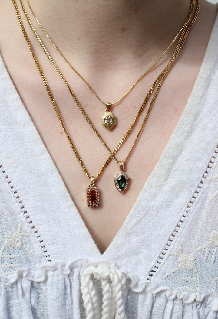 18K Gold x Peach Padparadscha Sunburst Pendant - Kingdom Jewelry