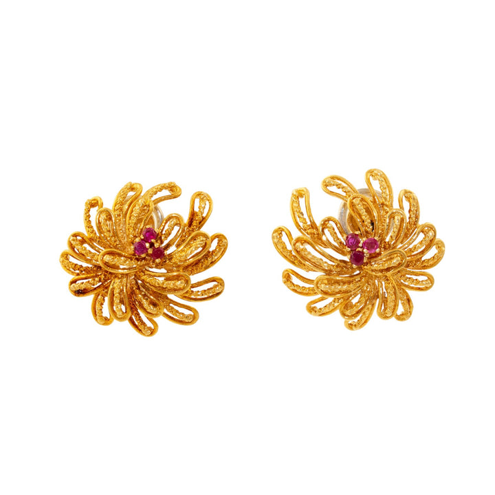 18k Gold x Ruby Cocktail Clip - On Firework Earrings - Kingdom Jewelry