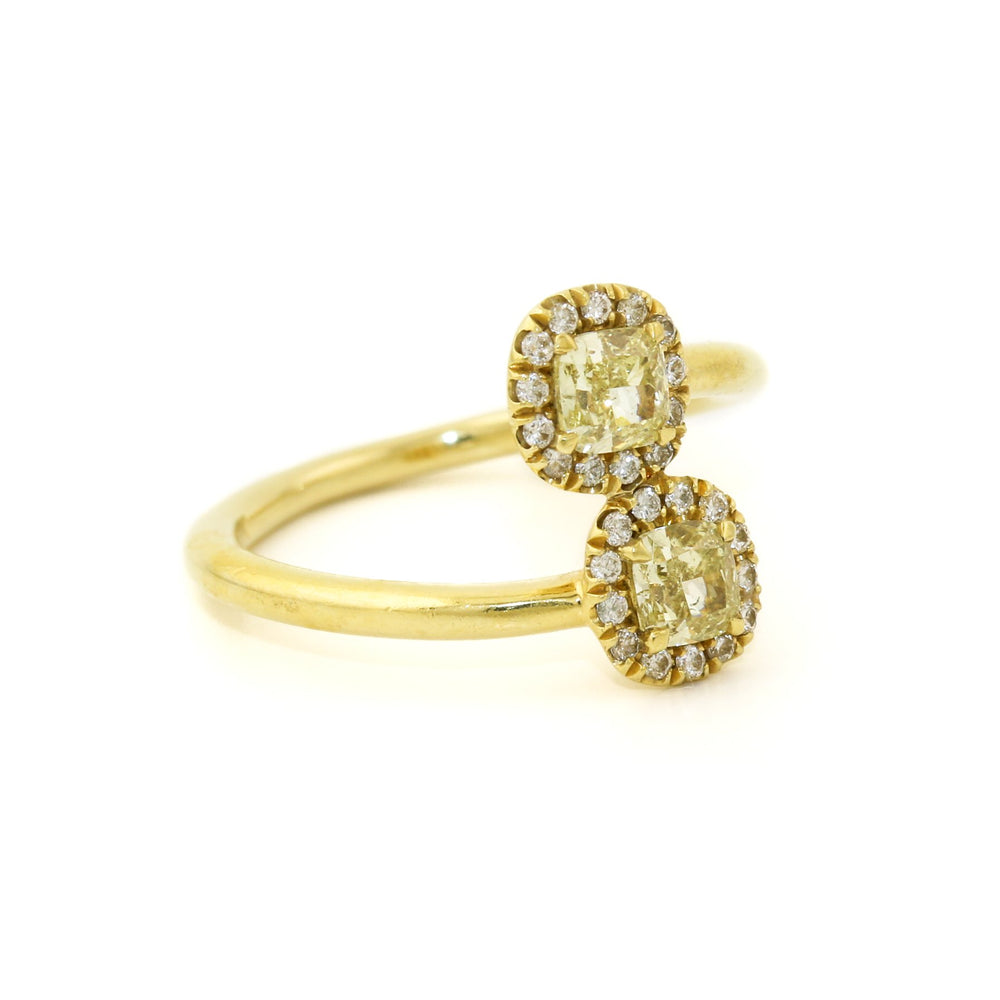 
                  
                    18k Gold x Twin .81ct Yellow Diamond Halo Bypass Ring - Kingdom Jewelry
                  
                