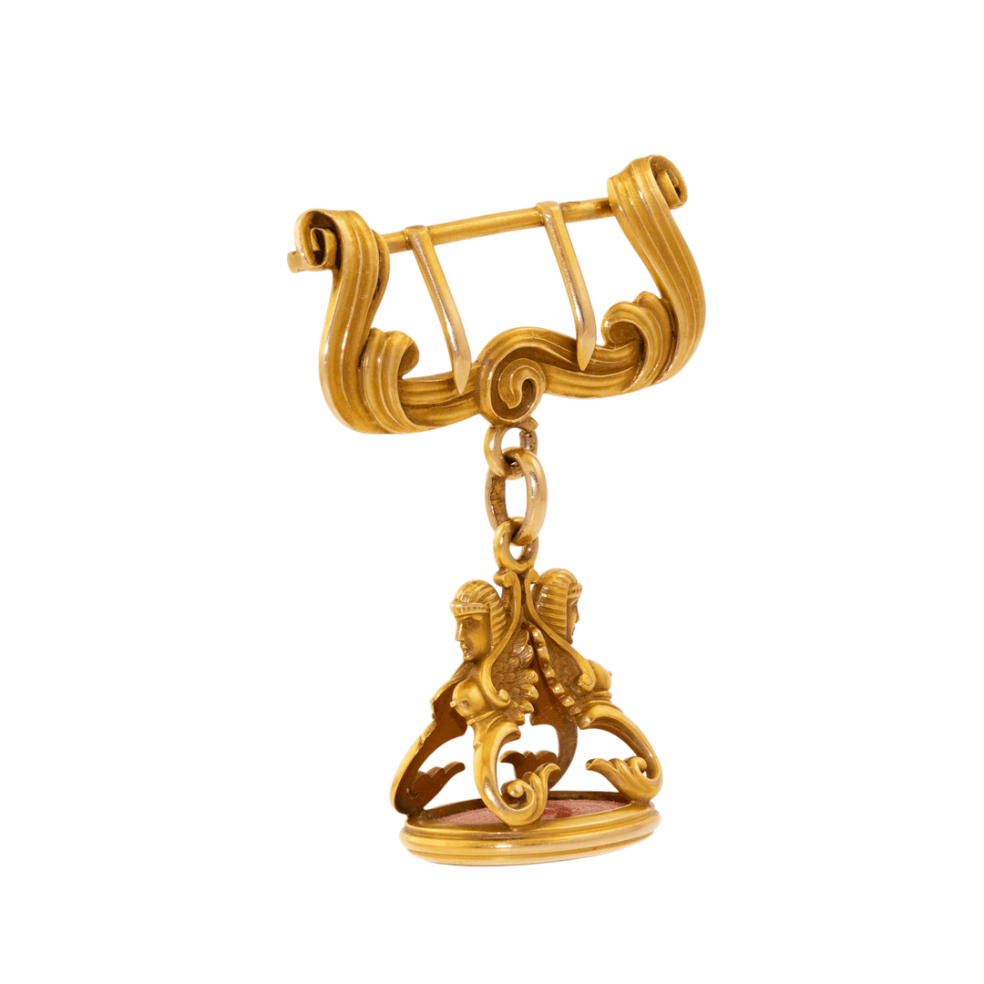 18k Gold x Victorian "Egyptian Revival" Gilded Carnelian Fob Seal - Kingdom Jewelry