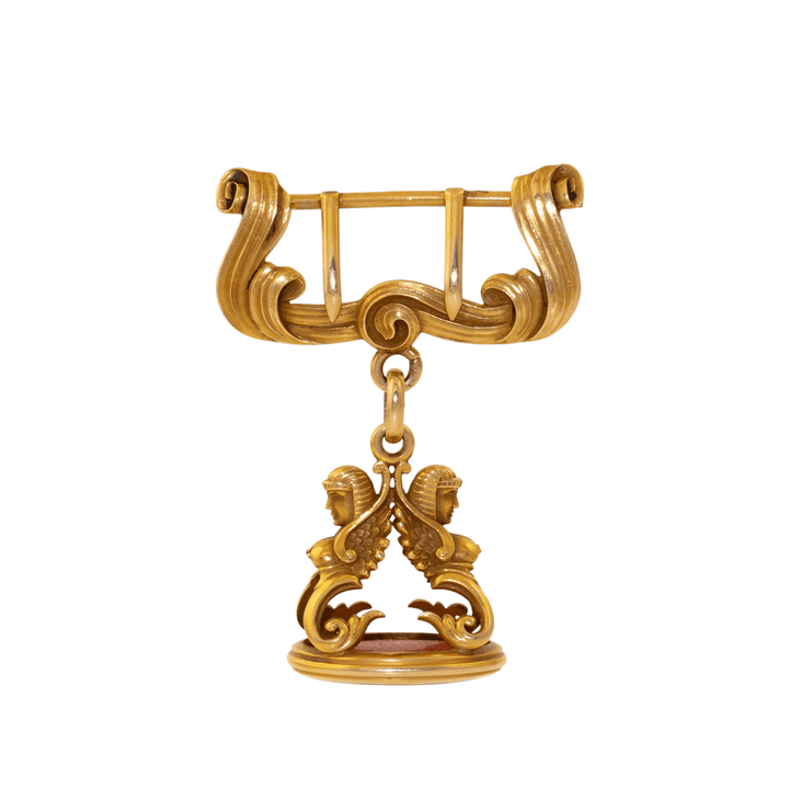 18k Gold x Victorian "Egyptian Revival" Gilded Carnelian Fob Seal - Kingdom Jewelry