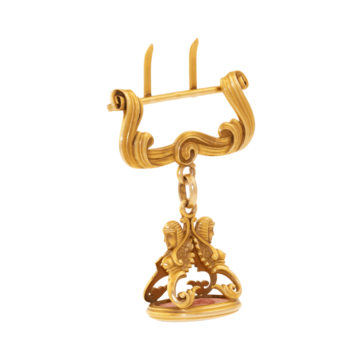 18k Gold x Victorian "Egyptian Revival" Gilded Carnelian Fob Seal - Kingdom Jewelry