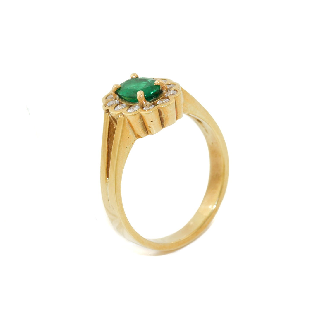 18k Gold x Vintage .65 Emerald & Diamond Halo Ring - Kingdom Jewelry