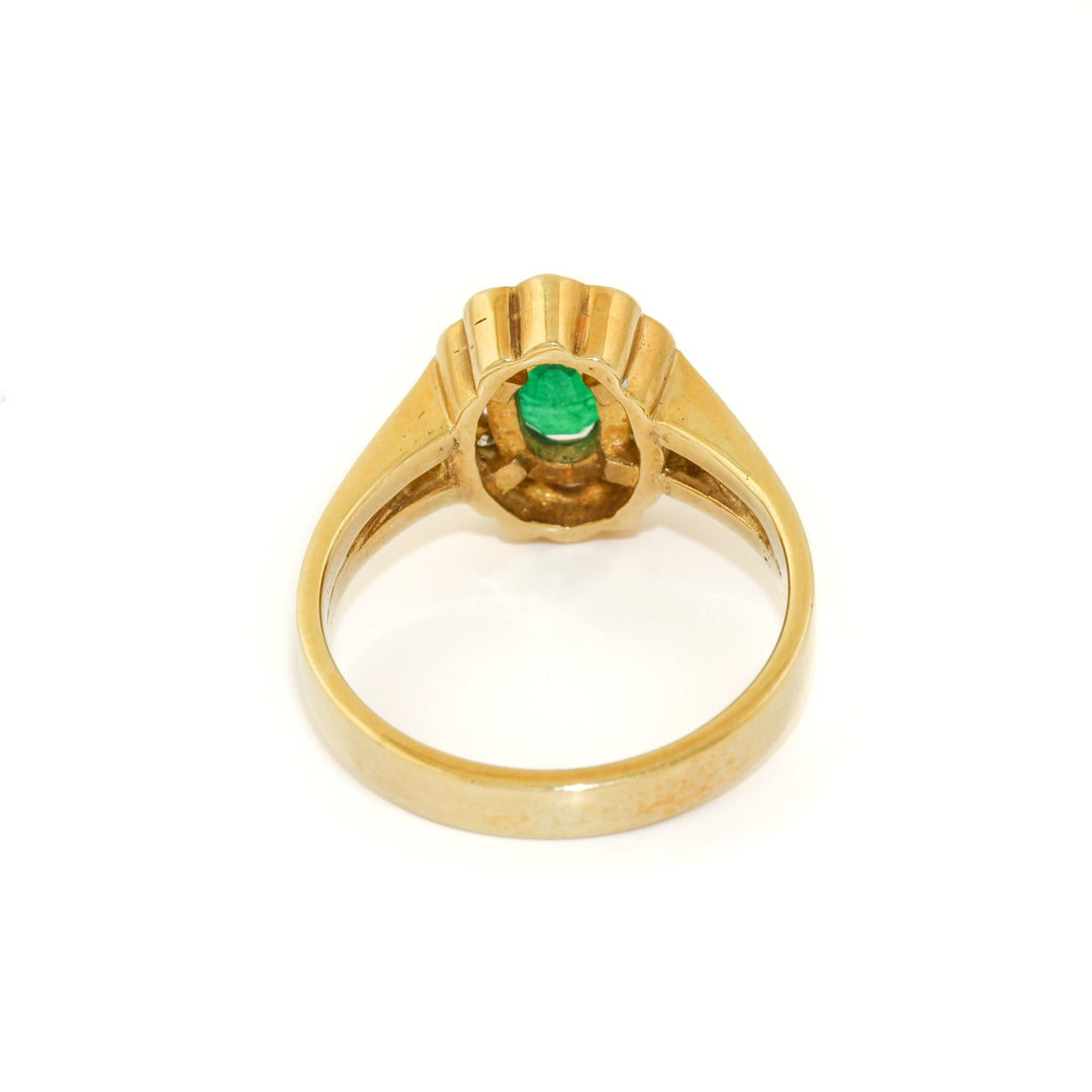 18k Gold x Vintage .65 Emerald & Diamond Halo Ring - Kingdom Jewelry