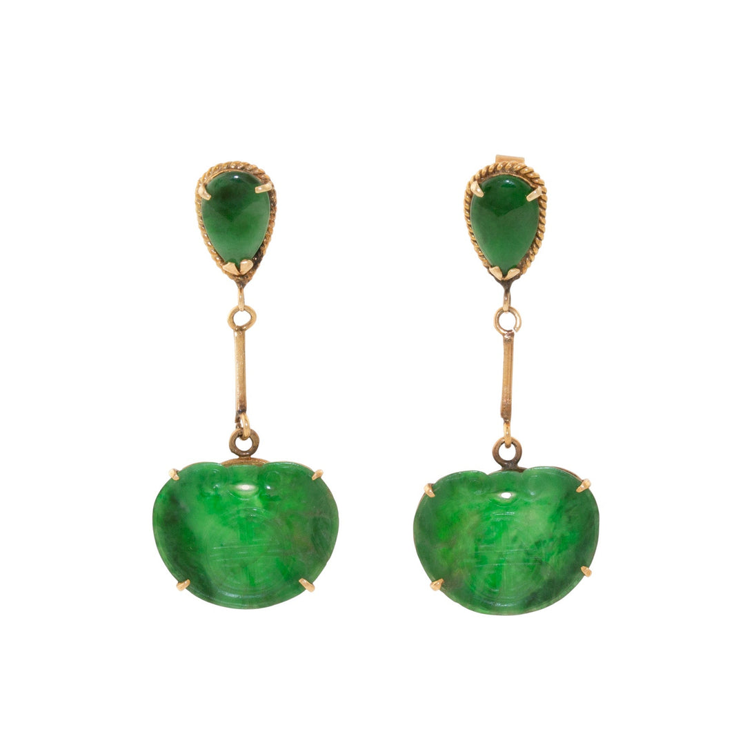 18k Gold x Vintage Jade Lotus Drop Earrings - Kingdom Jewelry