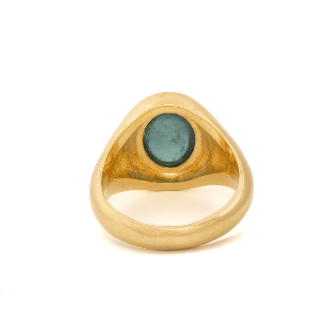 18k Matte Gold x Vintage Oval Tourmaline Cabochon Signet - Kingdom Jewelry